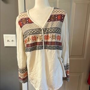 Maurices Cream and Red Buttoned Tunic Blouse
